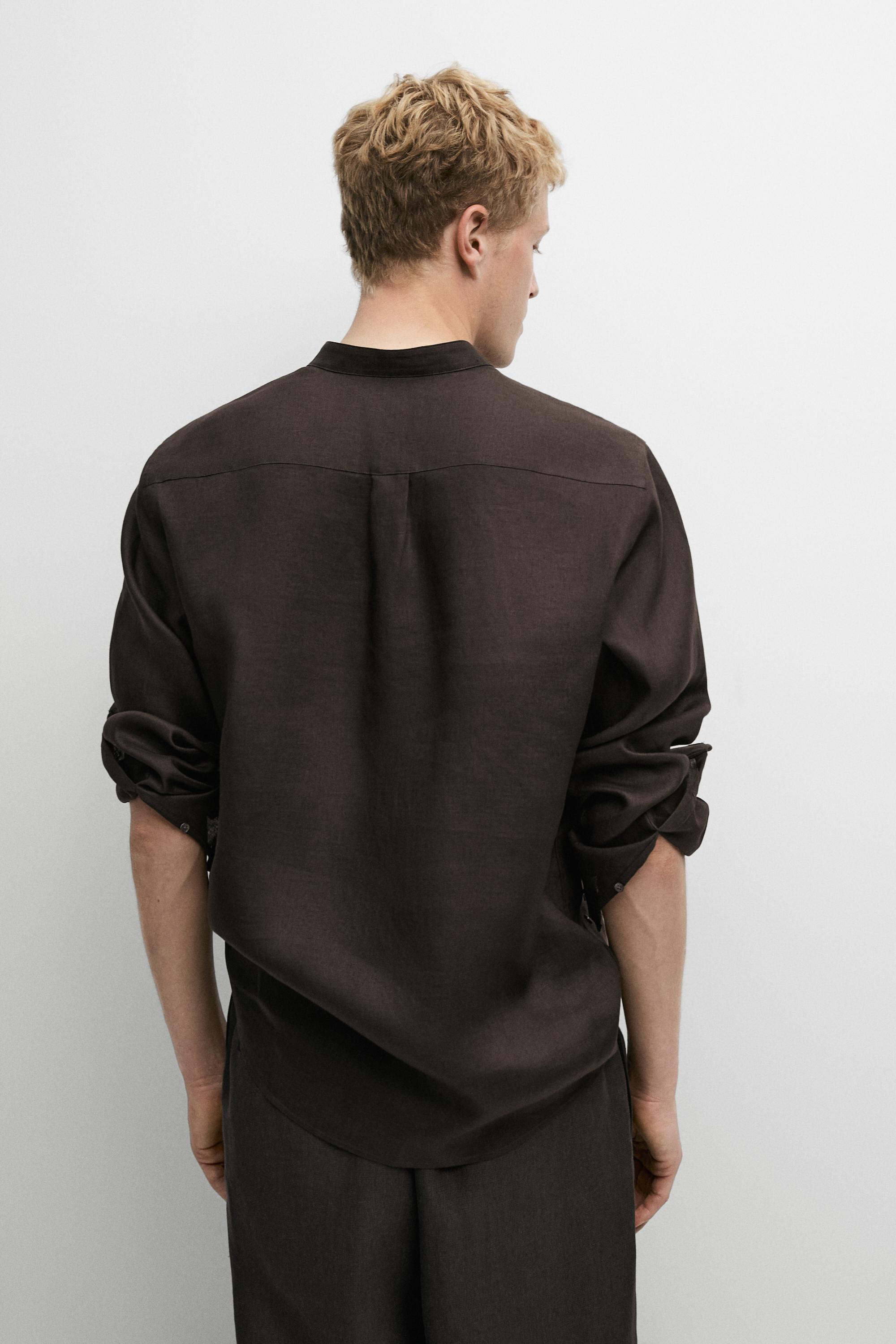 Regular fit stand collar 100% linen shirt